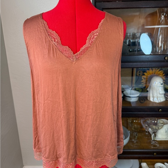 Tribal Jeans Tops - Tribal Jeans Burnt Orange Lace Trim Tank Top Rayon Spandex Size Large